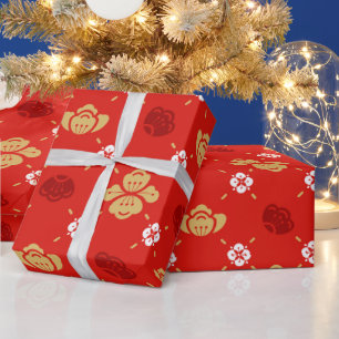 Papier Cadeau Nouvel An Chinois Traditionnel Floral Motif Rouge