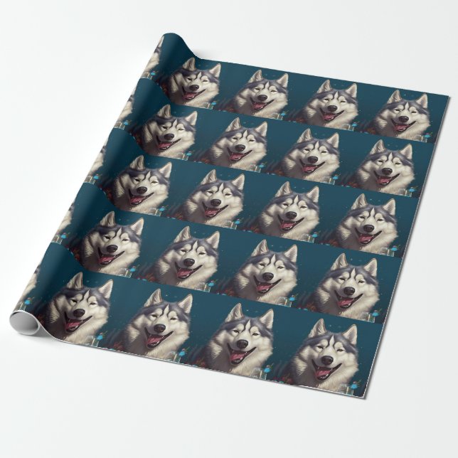 Papier Cadeau Nouvel An Malamute d'Alaska (Déroulé)
