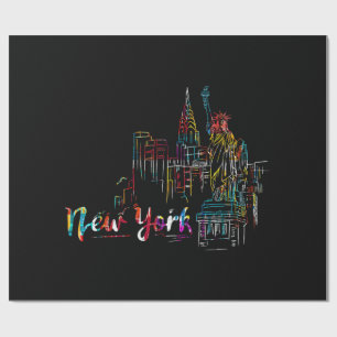 Papier Cadeau Nouvelle York Ciel Battement de coeur Statue de la