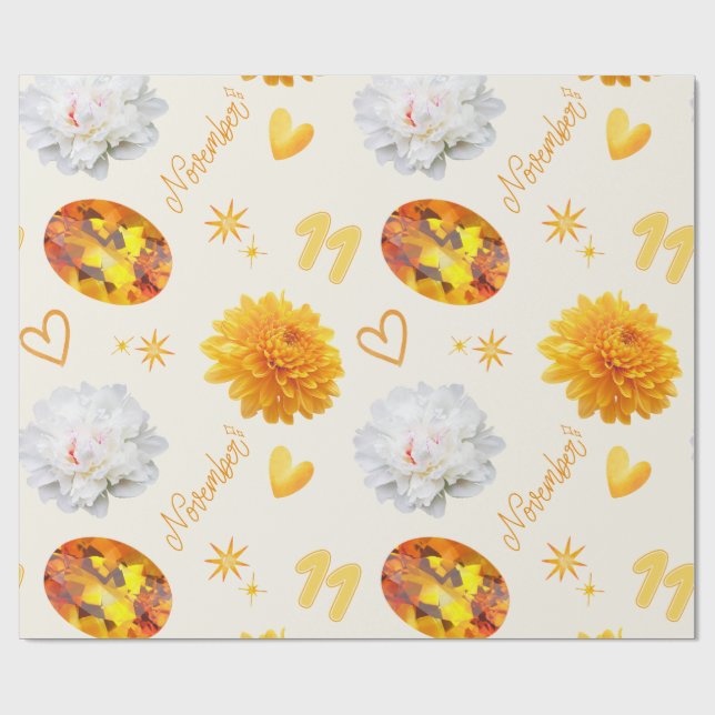 Papier Cadeau November Birthstone & Flower | Citrine & Chrysanth (Plat)