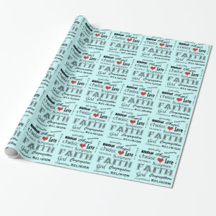 Papier Cadeau Nuage chrétien de mot+Coeur/doucement bleu rouges