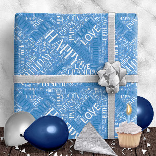 Papier Cadeau Nuage de mots d'anniversaire Grand-père Bleu ID276