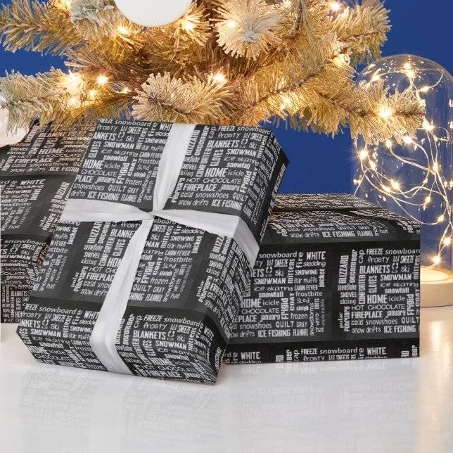 Papier Cadeau Nuage de mots de Noël Hiver (Vacances)
