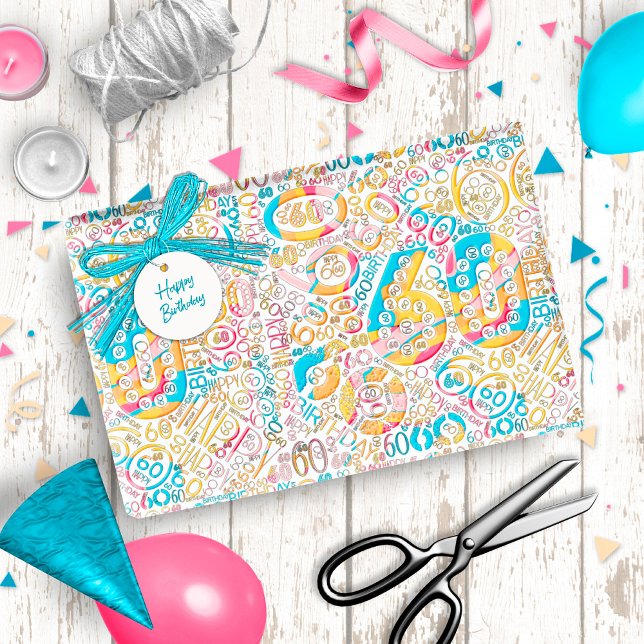 Papier Cadeau Nuage de mots du nombre d'anniversaire Soixante B  (Créateur téléchargé)