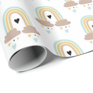 Papier Cadeau - Nuages Arc-en-Ciel Cœurs