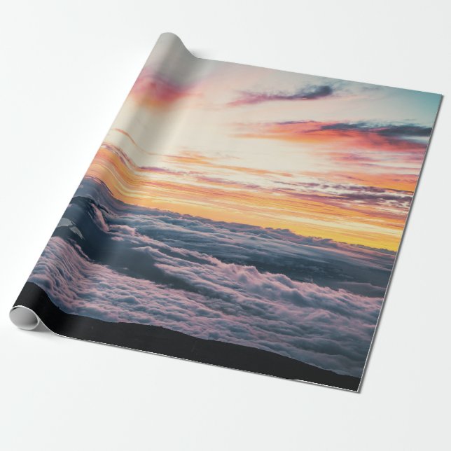 PAPIER CADEAU NUAGES BLANCS À L'HEURE D'OR (Déroulé)