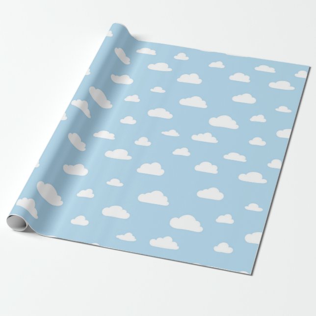 Papier Cadeau Nuages blancs de bande dessinée sur le motif bleu (Déroulé)