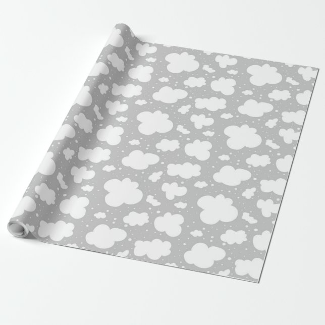 Papier Cadeau Nuages blancs sur Gray Arrière - plan Motif cadeau (Déroulé)