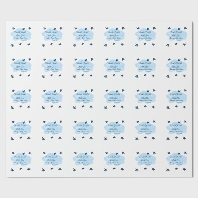 Papier Cadeau Nuages bleus scintillant Twinkle Little Star bébé  (Plat)