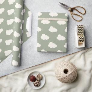 Papier Cadeau Nuages Bohème Ciel Simple Enfants Neutre Sage