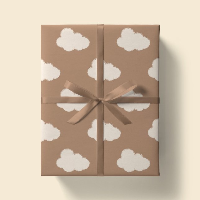 Papier Cadeau Nuages Boho Ciel Simple Enfants Neutre Tan (Créateur téléchargé)