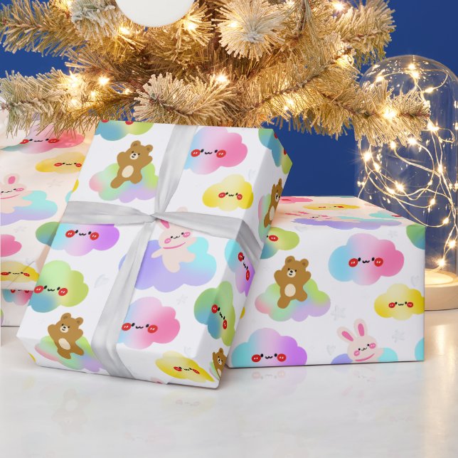 Papier Cadeau Nuages et Animaux Mignons (LIS CI-DESSOUS) (Vacances)