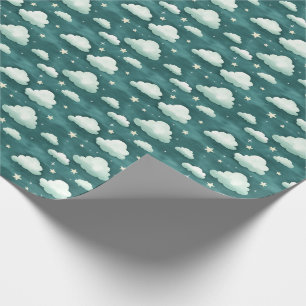 Papier Cadeau Nuages et étoiles sur Turquoise foncé