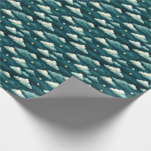 Papier Cadeau Nuages et étoiles sur un Turquoise foncé