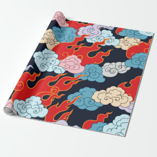Papier Cadeau Nuages et fourches de flamme sur un arrière - plan