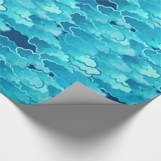 Papier Cadeau Nuages japonais, Ciel du soir, Turquoise et Indigo (Coin)