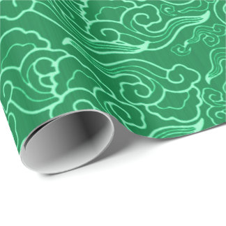 Papier Cadeau Nuages Japonais Vintage, Vert Jade