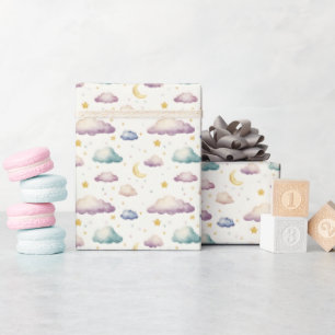 Papier Cadeau Nuages pastel / Etoiles / Lunes sur ivoire