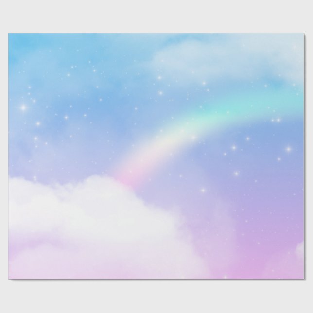 Papier Cadeau Nuages pastel magiques et arc-en-ciel (Plat)
