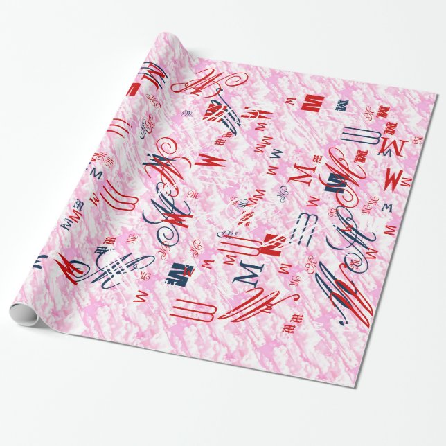 Papier Cadeau Nuages roses fuchsia décoratifs festifs (Déroulé)