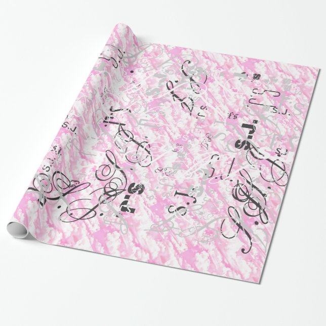 Papier Cadeau Nuages roses fuchsia festifs décoration (Déroulé)