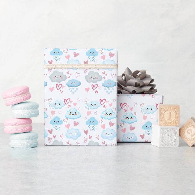 Papier Cadeau Nuagez Rêveurs de Pêche (Baby Shower)