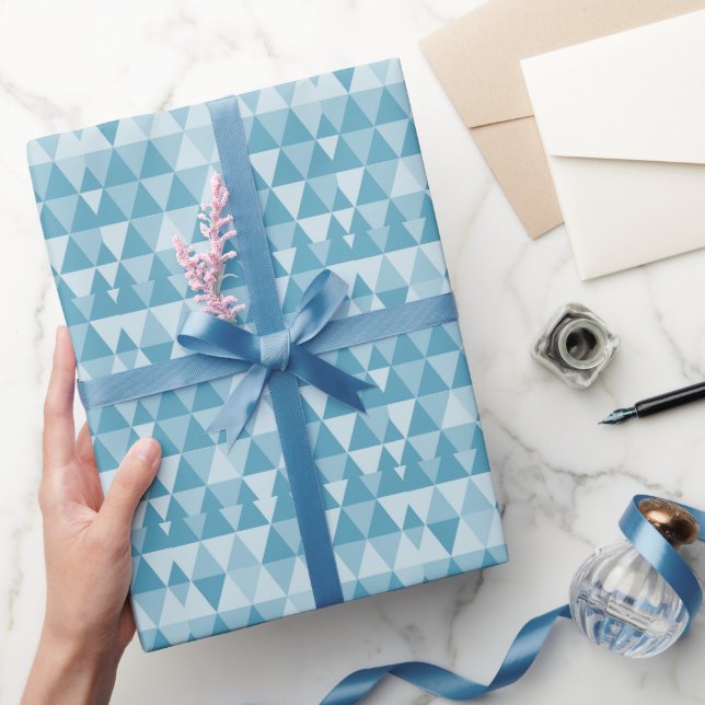 Papier Cadeau Nuances de bleu Abstrait triangle rétro Xmas Arbre (Cadeaux)