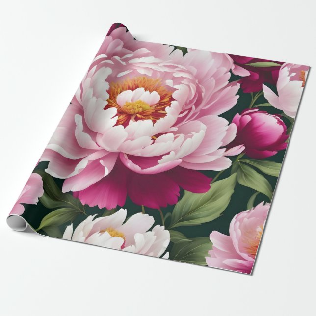 Papier Cadeau Nuances de pivoines roses (Déroulé)
