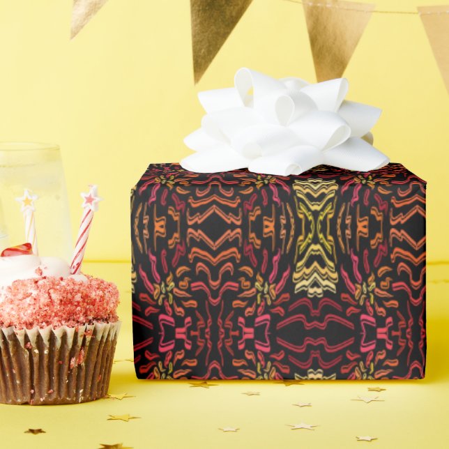 Papier Cadeau Nuances de ruban art design orange rouge jaune (Fête d'anniversaire)
