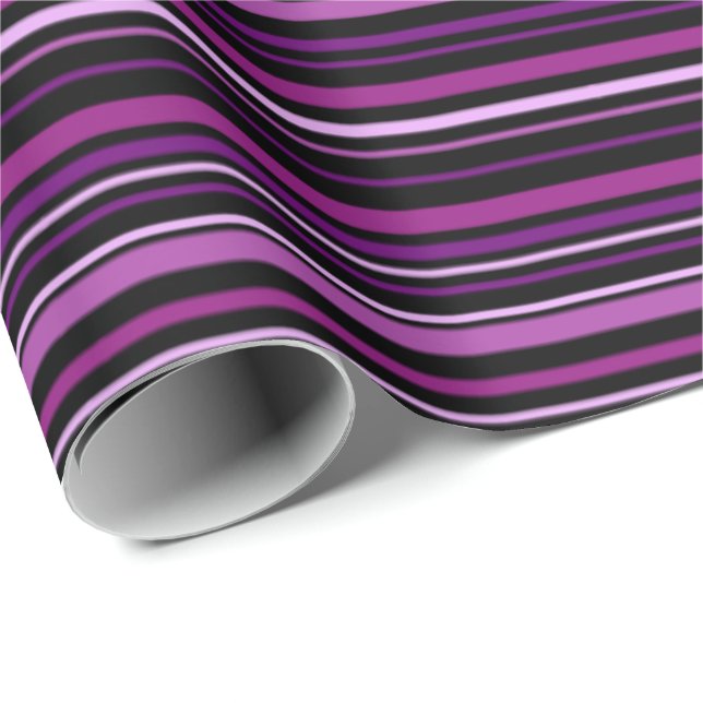 Papier Cadeau Nuances de Violet et Rayures Noires (Coin rond)