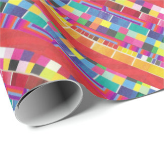 Papier Cadeau nuances rouges, bandes et pixels colorés