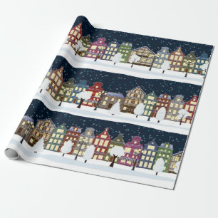 Papier Cadeau Nuit de Noël - Paysage de neige de la ville