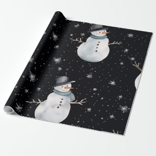 Papier Cadeau Nuit de Noël Snowman noir