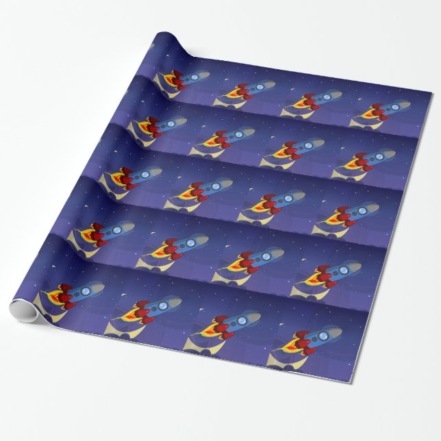 Papier Cadeau Nuit Enfants Ciel Bateau Fusée (Déroulé)