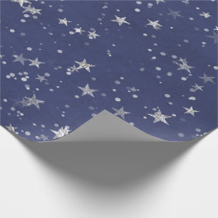 Papier Cadeau Nuit étoile bleu marine gris argent Confetti