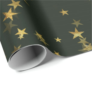 Papier Cadeau Nuit étoile Deep Green Forest Gold Confetti