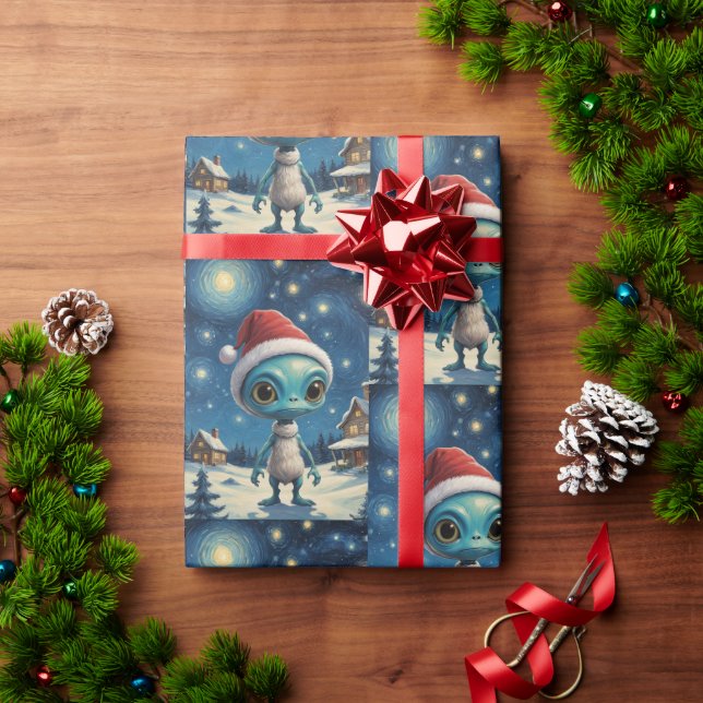 Papier Cadeau Nuit étoilée Alien mignonne Noël (Cadeau de vacances)