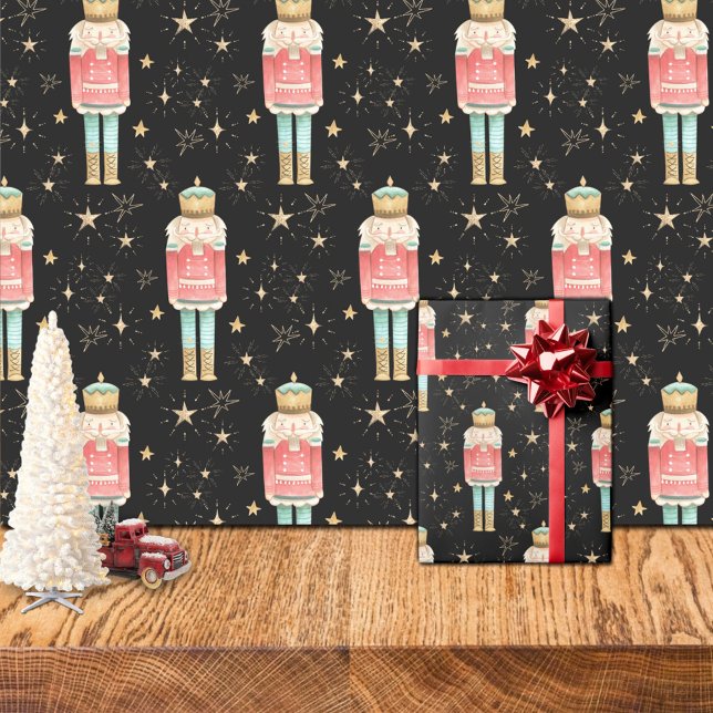 Papier Cadeau Nuit étoilée Gold Nutcracker de Noël (The Christmas Nutcracker Gold Starry Night Gift Wrapping Paper Rolls)