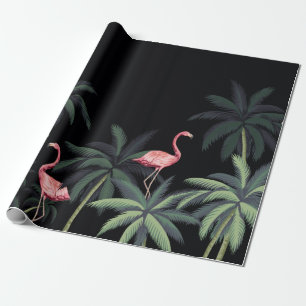 Papier Cadeau Nuit tropicale oiseaux sauvages vintages flamants,