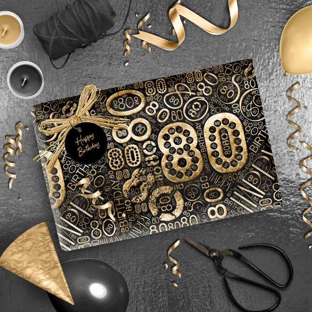 Papier Cadeau Numéro d'anniversaire Nuage de mot 80 C ID270 (Créateur téléchargé)