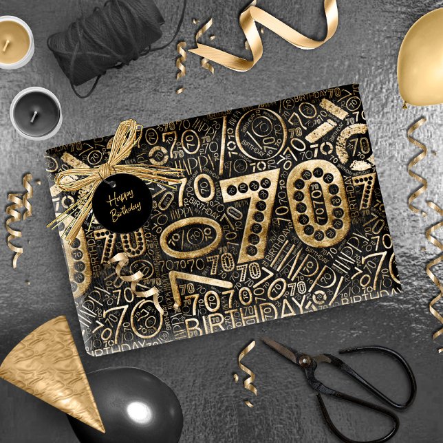 Papier Cadeau Numéro d'anniversaire Nuage de mot Soixante-dix C  (Créateur téléchargé)