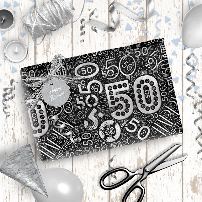 Papier Cadeau Numéro d'anniversaire Nuage de mots Cinquante D ID (Créateur téléchargé)