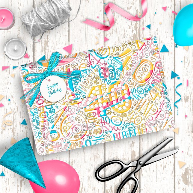 Papier Cadeau Numéro d'anniversaire Nuage de mots Quarante B ID2 (Créateur téléchargé)