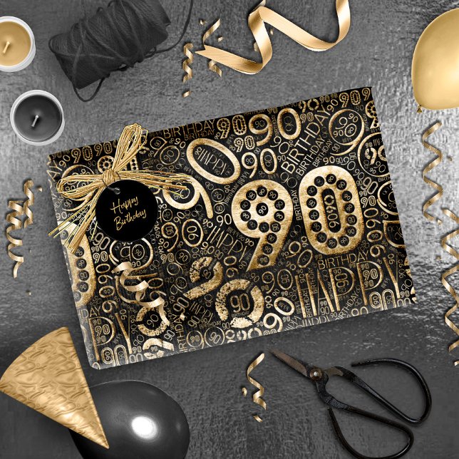 Papier Cadeau Numéro de l'anniversaire Nuage de mots 90 C ID270 (Créateur téléchargé)