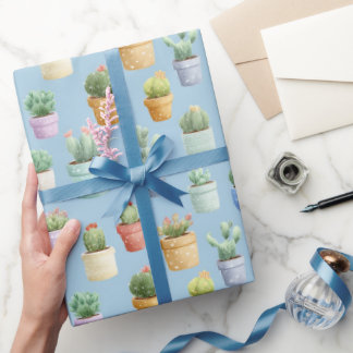 Papier Cadeau nurserie bohème cactus mignon aquarelle