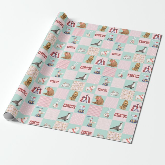 Papier Cadeau Nursery Patchwork Cirque Pastell Motif (Déroulé)