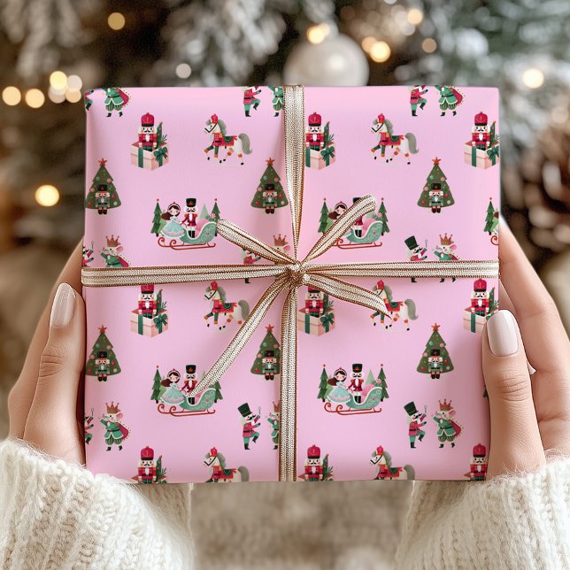 Papier Cadeau Nutcracker Festive rose Noël (Nutcracker Festive Pink Christmas Holiday Wrapping Paper)