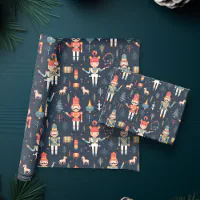 4 rouleaux de papier cadeau de Noël 70 cm de large - Casse-Noisette Blue -  Or - Noël