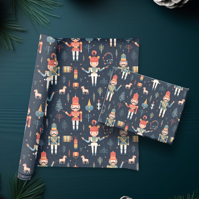 Papier Cadeau Nutcracker Navy Blue Festive Noël (Nutcracker Navy Blue Festive Christmas Wrapping Paper)