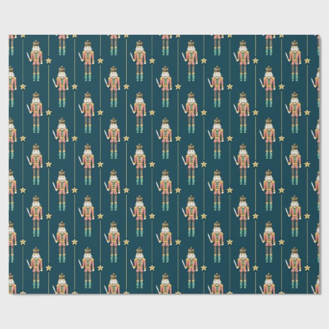 Papier Cadeau Nutcracker Stars Stripes Bleu Noël (Plat)